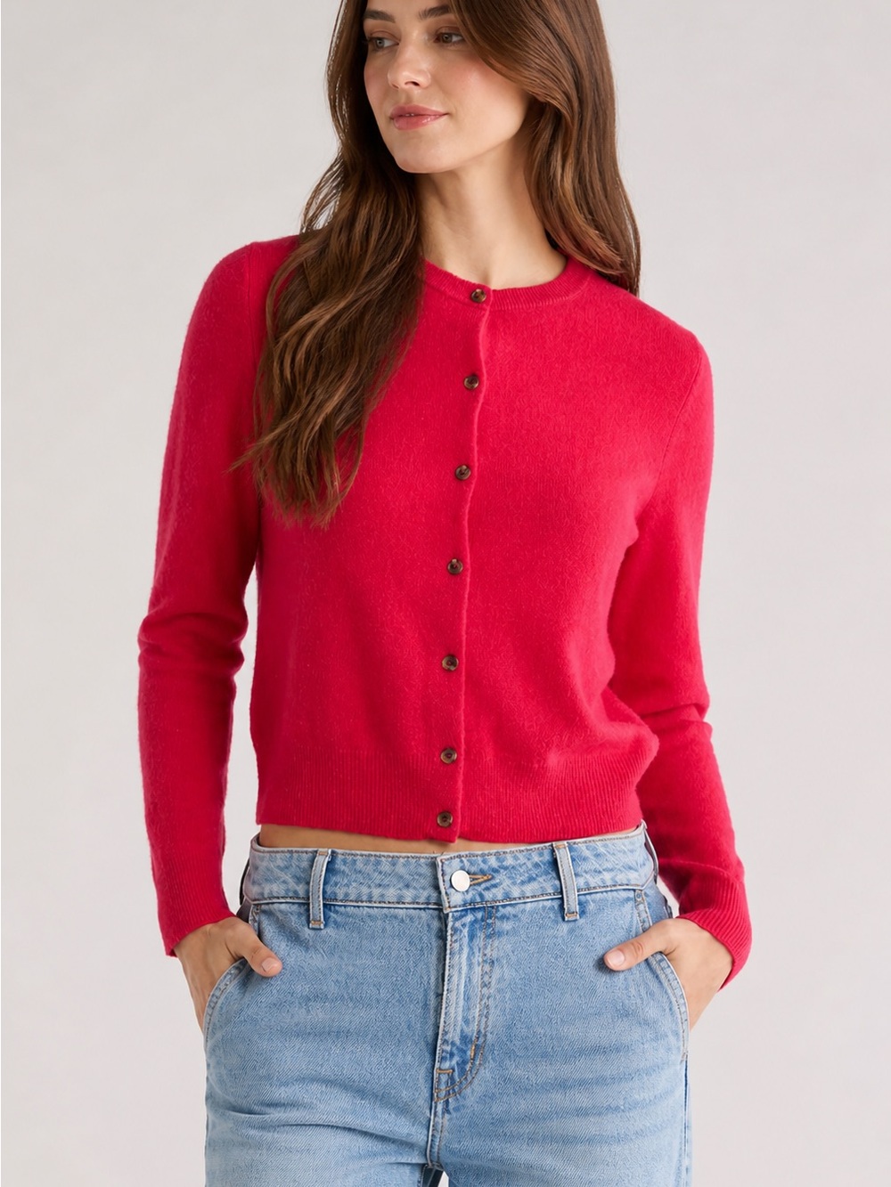 Nordstrom Crewneck Cashmere Button-Front Cardigan